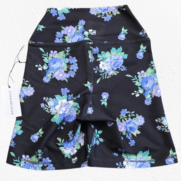 WeWoreWhat Black Blue White Floral Compression High Waisted Bike Shorts Size XS - Picture 9 of 10